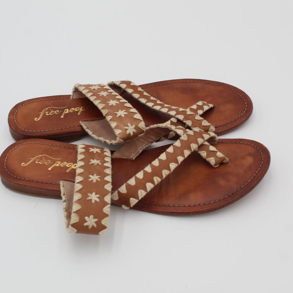 Free People Bella Caia Crochet Sandals 41 Womens 10 Brown Leather Embroidered